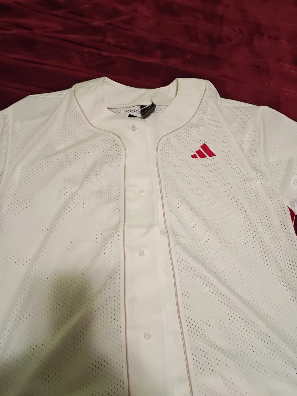 Adidas Men’s White Mesh Baseball Jersey with Red Logo